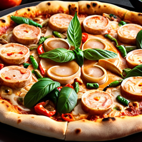 ** "Tom Yum Goong Pizza: A delicious fusion of spicy Thai soup and Italian pizza, perfect for a food adventure."

**